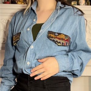VINTAGE Beaded Denim Button Up Shirt